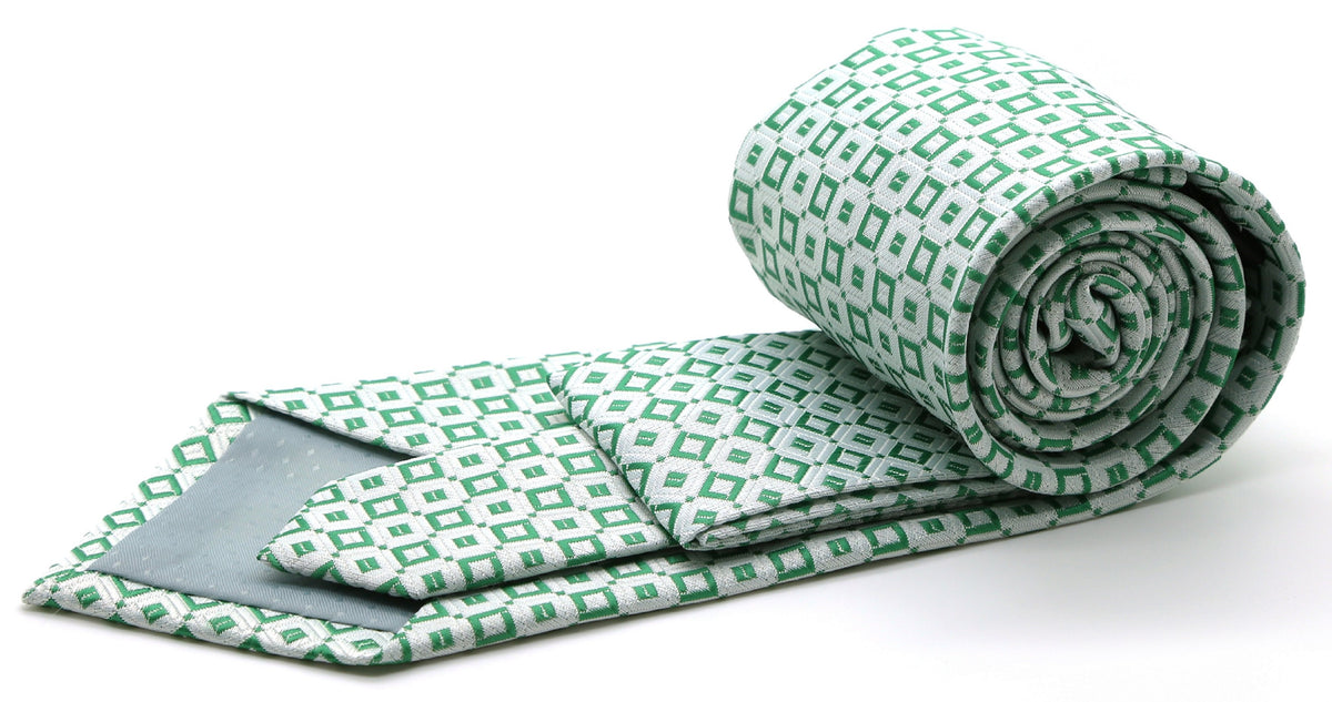 Mens Dads Classic Green Geometric Pattern Business Casual Necktie & Hanky Set Y-6 - FHYINC best men's suits, tuxedos, formal men's wear wholesale