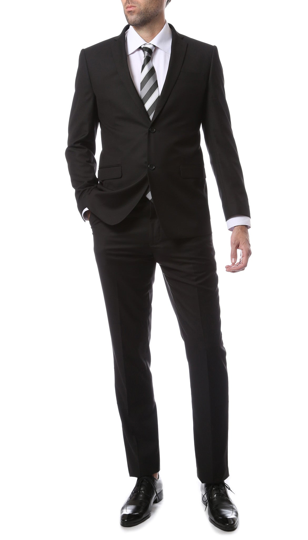 Mens ZNL22S 2pc 2 Button Slim Fit Black Zonettie Suit - FHYINC best men's suits, tuxedos, formal men's wear wholesale